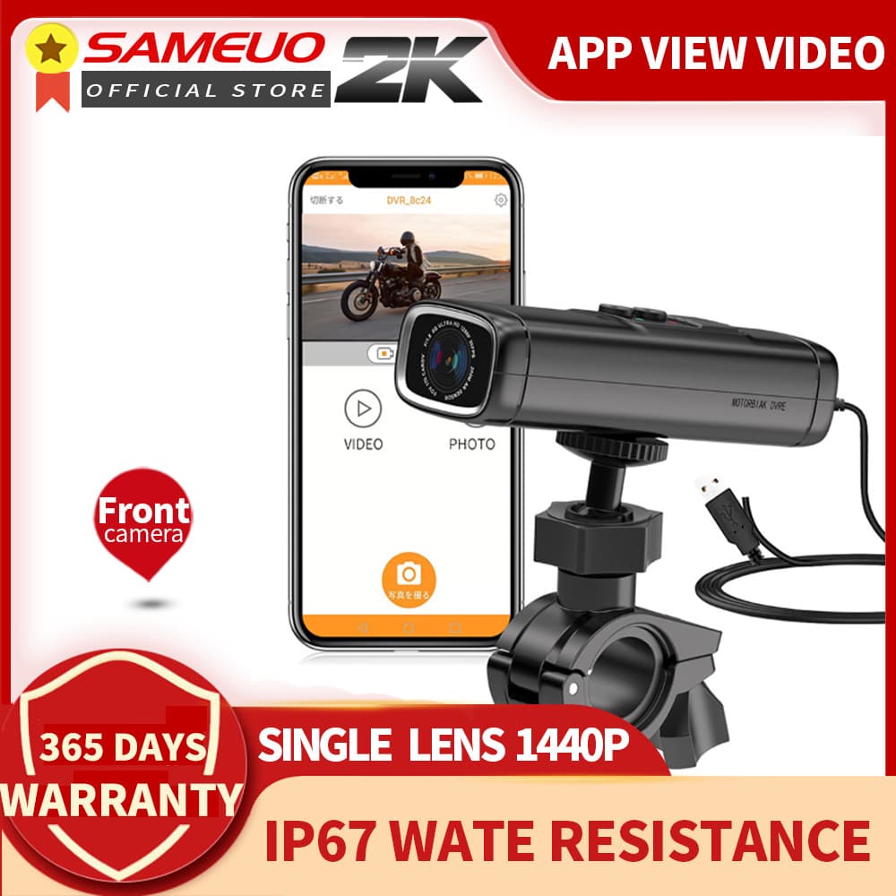 SAMEUO Motorcycle Dash Cam 1440P HD 2K Anti-Shake WiFi Waterproof Riding Recorder