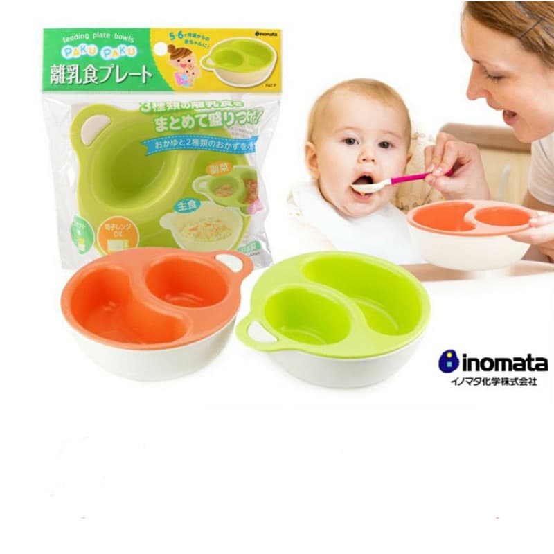 Japanese INOMATA Baby Feeding Bowl, Double-Layer Toddler Bowl, Anti-Fall Divided Plate, Microwave Safe