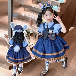 Short Sleeve Rabbit Officer Cosplay Dress Summer New Girls' Birthday Dress Children's Lolita Princess Dress