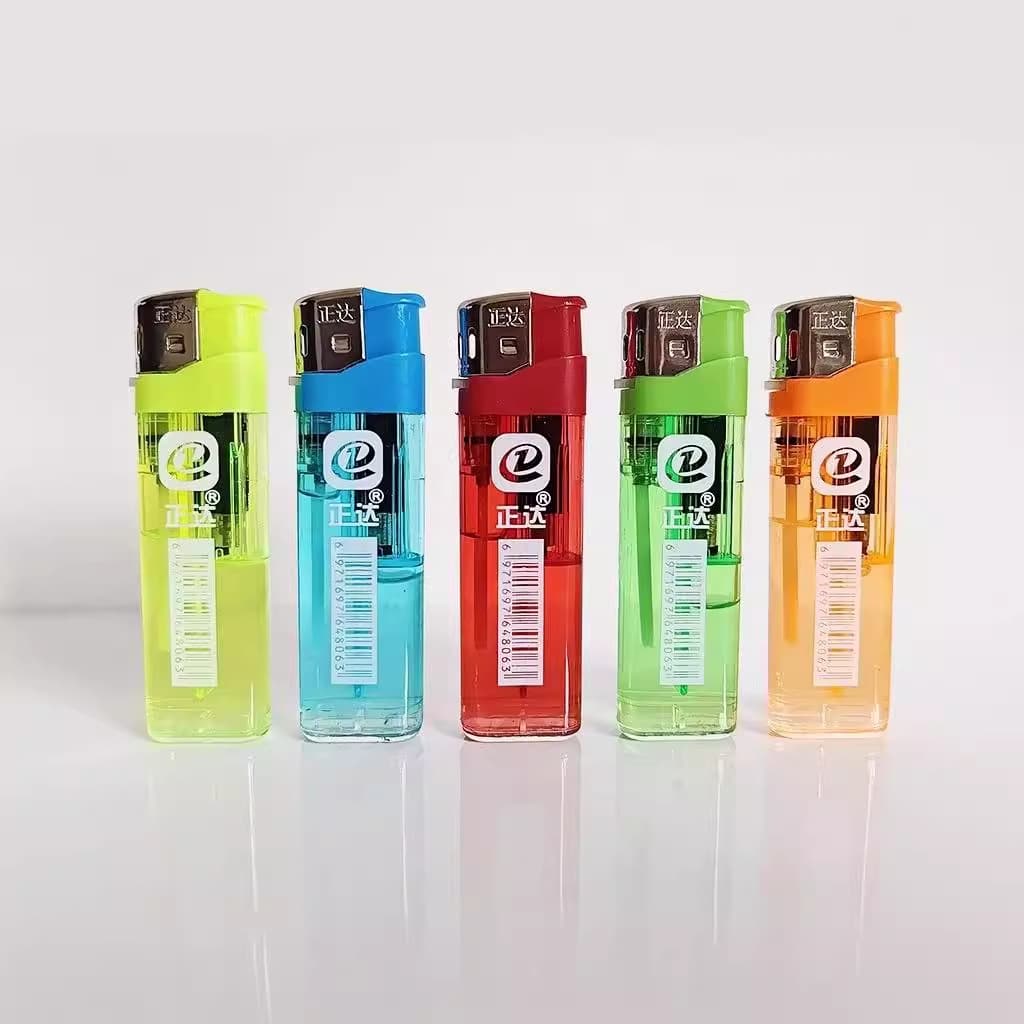Factory wholesale Zhengda 828 open flame five-color transparent disposable lighters