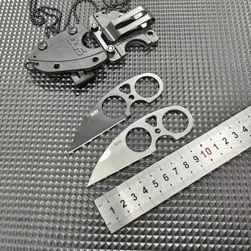 Cross-border hot selling SOG chain small straight knife K sheath hanging neck tactical pocket knife self-defense knife portable mini knife