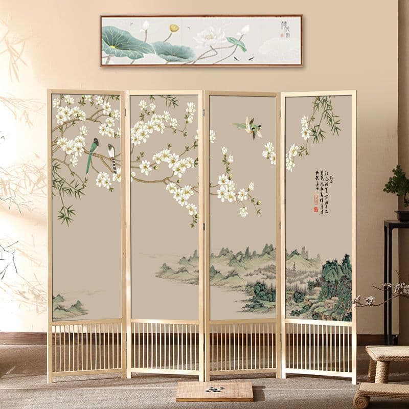 Solid wood screen partition, modern minimalist style, folding and movable, suitable for home, living room, bedroom, study, hotel, and office use.
