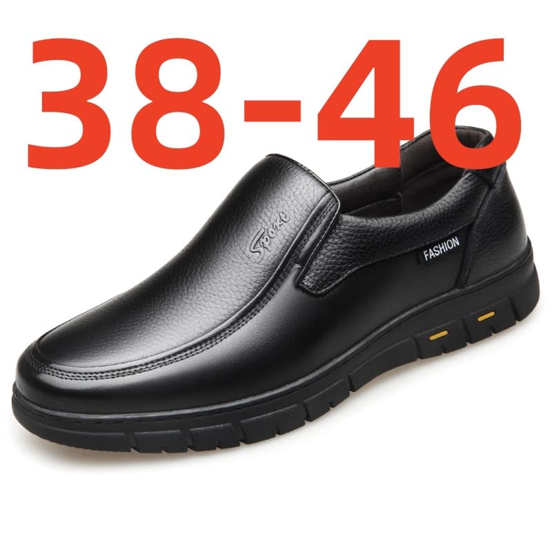 Men's Autumn/Winter Genuine Leather Shoes Large Size 45-46 Business Casual Loafers Comfortable Slip-On for Middle-Aged and Elderly