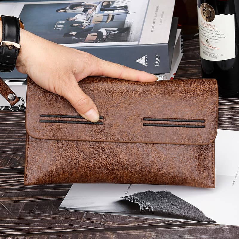 2024 New Men's Long Wallet Youth PU Leather Billfold with Flap Business Wallet Soft Leather Wholesale