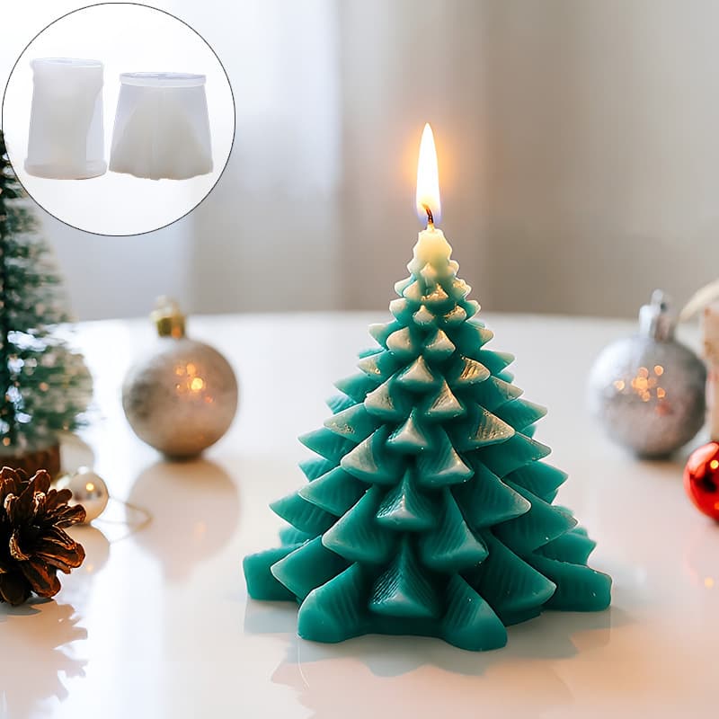 Two Types of 3D Christmas Tree Silicone Candle Molds, Wavy Pleated Pine Tree Scented Wax DIY Plaster Ornament Molds