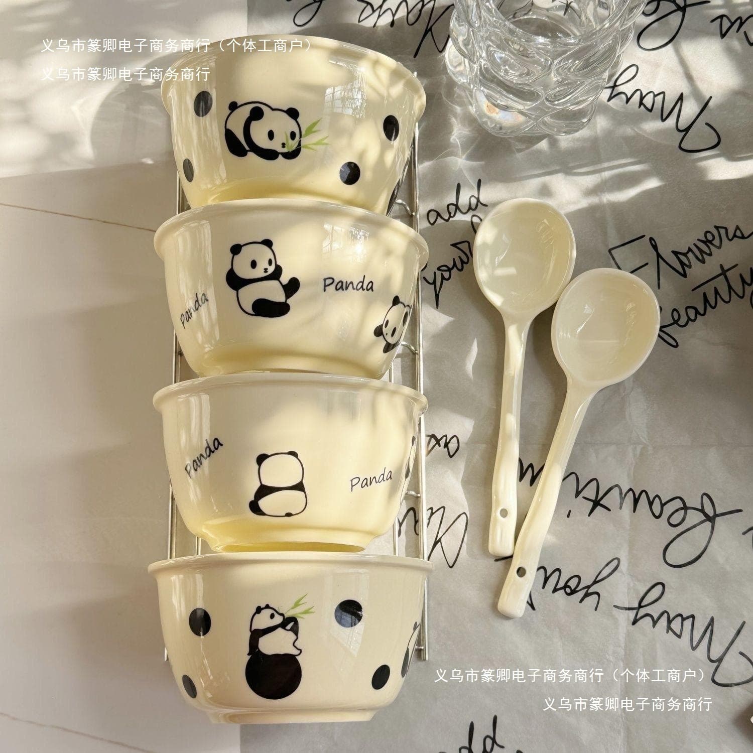 Underglaze Ceramic Dessert Bowl with Spoon, High-Appearance Yogurt Bowl, Cute Personal Bowl for Home, Rice Bowl, Other