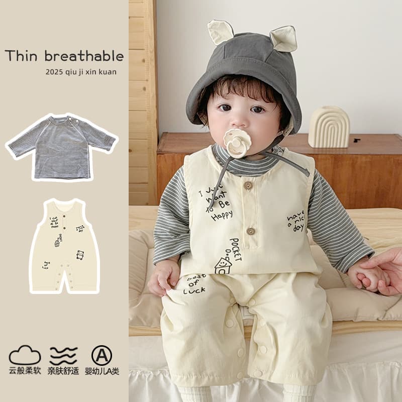 [T-Shirt + Overalls Set] Korean Style Baby Spring and Autumn Clothing, Infant Boys and Girls Outfit, Stylish Children's Wear