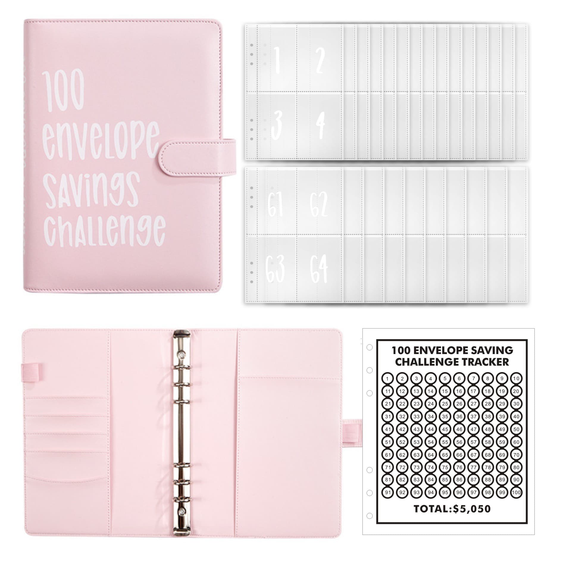 100 Envelope Challenge Couple's Budget Planner Loose-leaf Notebook Cash Envelope Event Tracker Notepad