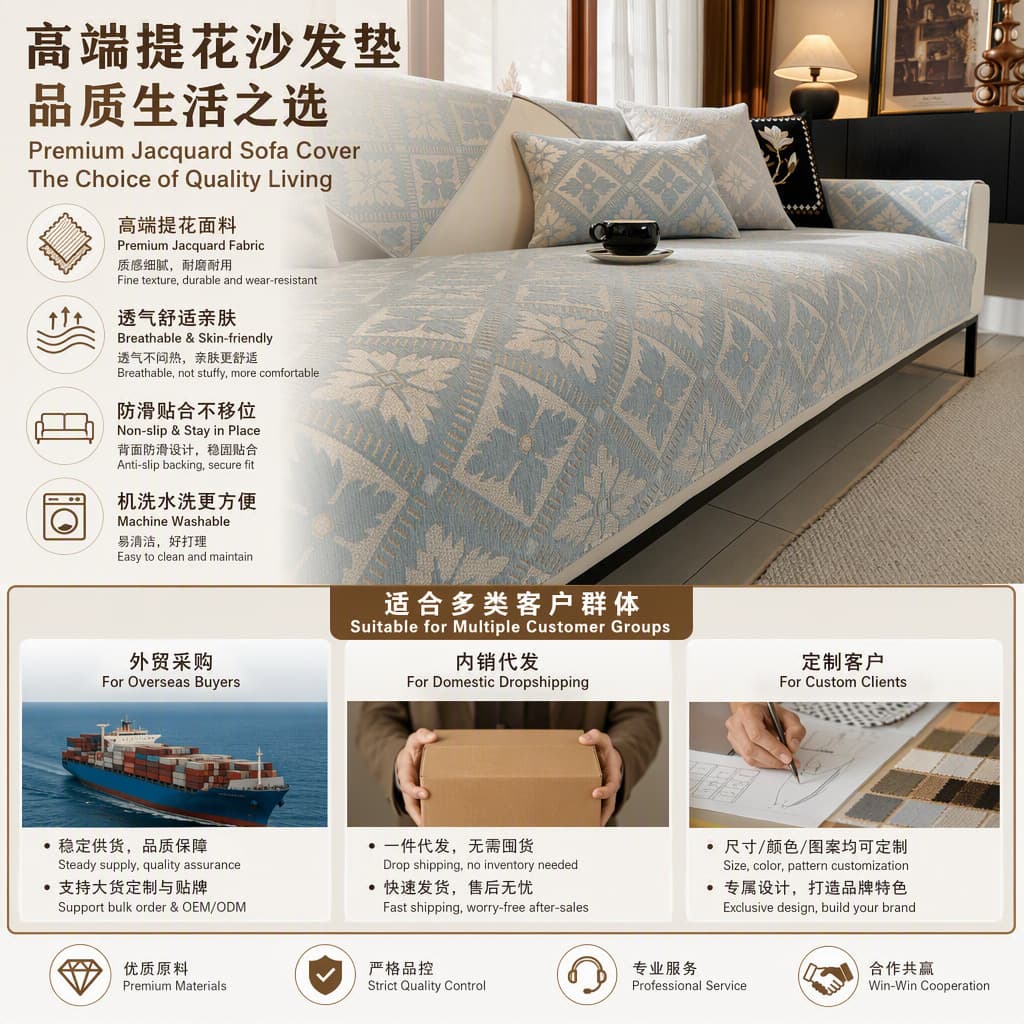 Modern Anti-Slip Sofa Cushion French High-End Sensation Four Seasons Universal Sofa Cover Cloth Home Comfort Pure Color Pattern