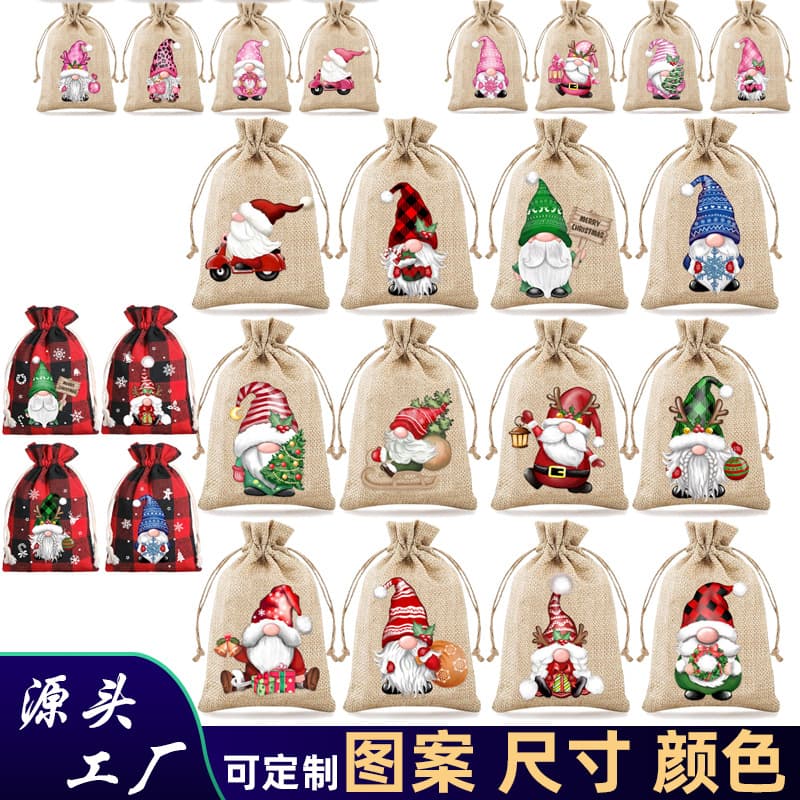 Factory New Christmas Hemp Drawstring Bags, Halloween Gift Pouches, Ready Candy Packaging
