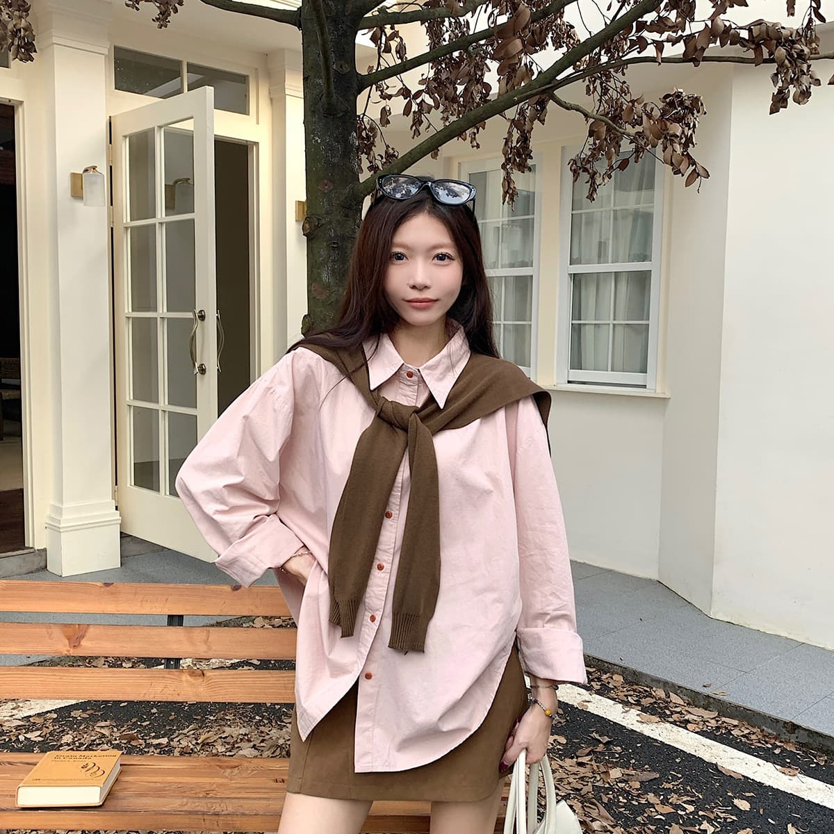 Spring/Fall Korean-style Pink Shirt with Shawl Layering Top for Women 2026 New Loose Casual Versatile Blouse Trendy