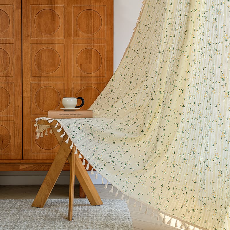 Japanese Pure Cotton INS Style Fresh Curtains, Cream-Style Divider Curtains, Short Bay Windows, Kitchen Finished Curtains Wholesale