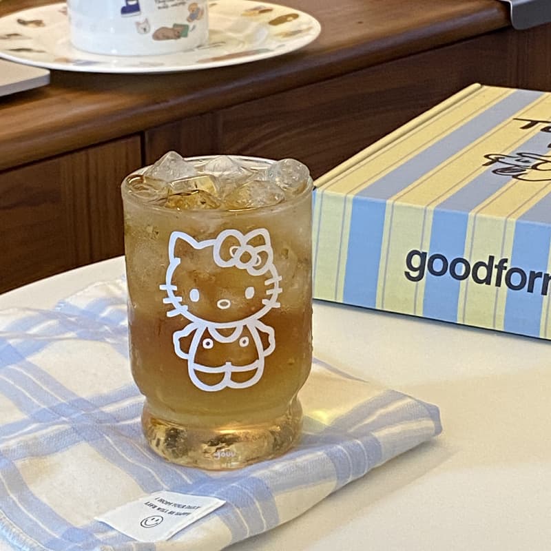 Ins High Transparent Cartoon Kt Cat Glass Cute High Borosilicate Water Cup Girl's Heart Milk Breakfast Cup Coffee Cup