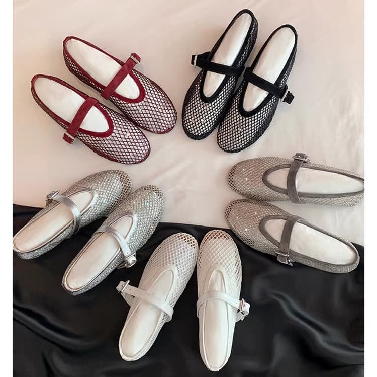 Fairy Style New Starry Ballet Shoes~Rhinestone Mesh Flat Bottom Mary Jane Shoes Women's 2026 Summer Sandals
