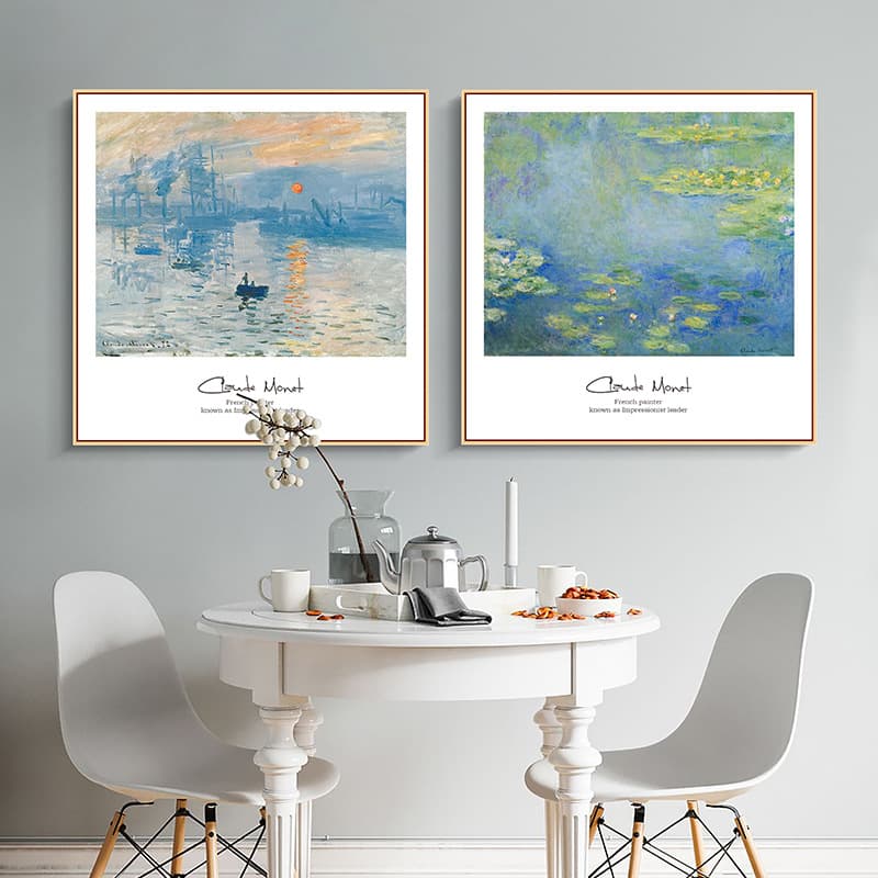 Monet's Famous Painting Sunrise Restaurant Decorative Oil Painting Wall Art for Living Room Sofa Background Wall, Nordic Modern Minimalist