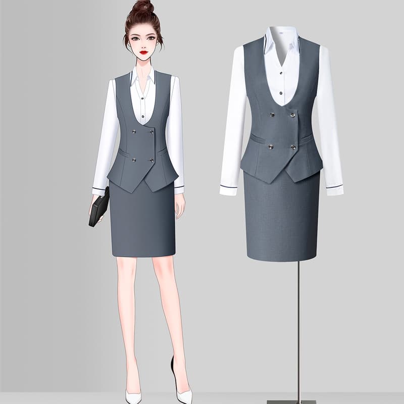 New business suit, women's vest, skirt, formal hotel front desk work clothes, temperament, commuting interview, navy blue