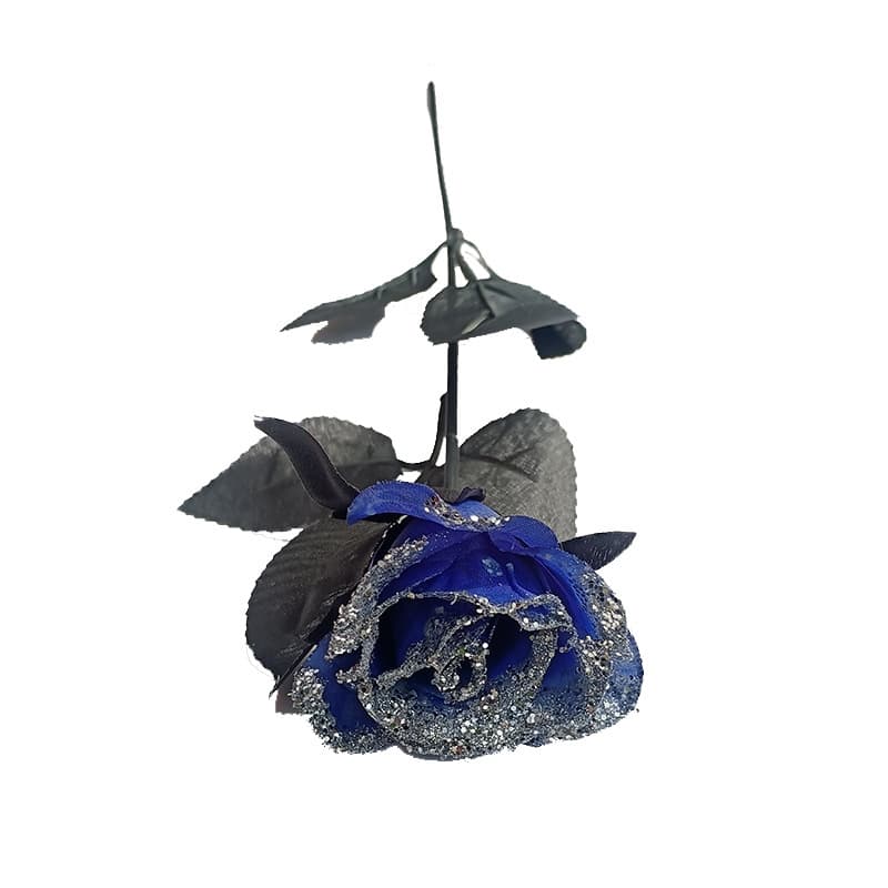 Silver Glittering Rose Flower Halloween Artificial Glitter Silver Powder Single Stem Decoration Arrangement Artificial Fake Rose Flower Branch