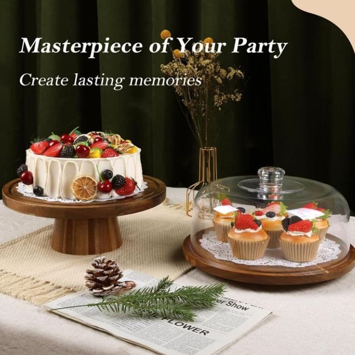 Cross-Border Glass Cover Dessert Cake Tray Wooden Pastry Transparent Dust-Proof Display Tray for Bread and Cakes