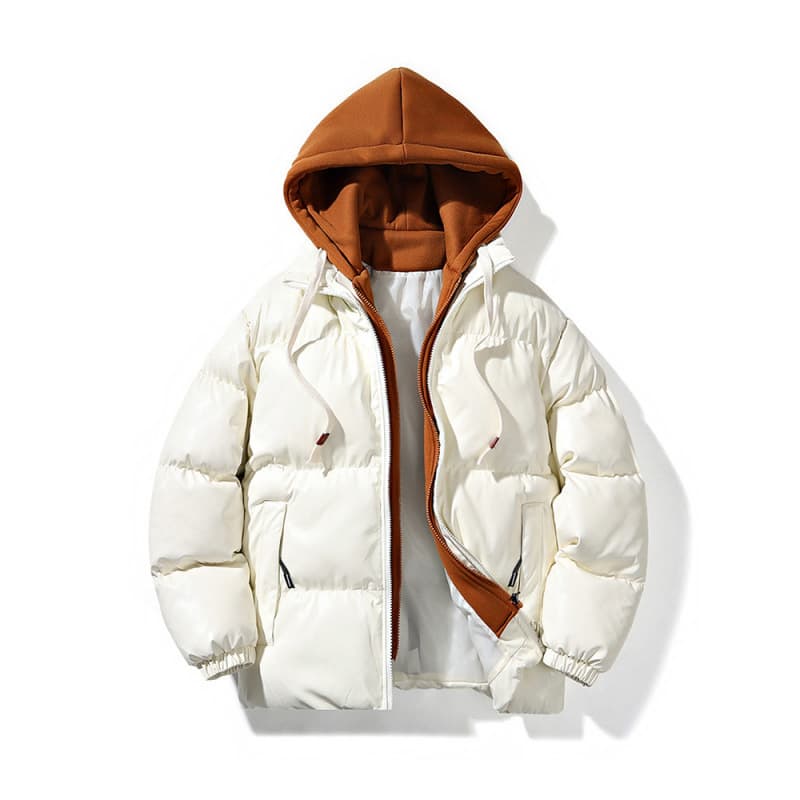 Internet celebrity popular model 2024 winter new fake two-piece cotton coat men's jacket trendy fashion thickened hooded cotton