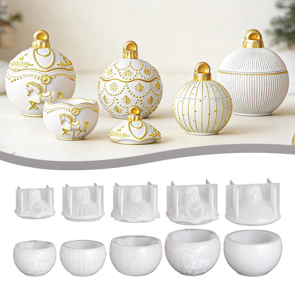 Christmas Rocking Horse Storage Box Mold DIY Christmas Scented Candle Cup Round Striped Storage Box Silicone Mold