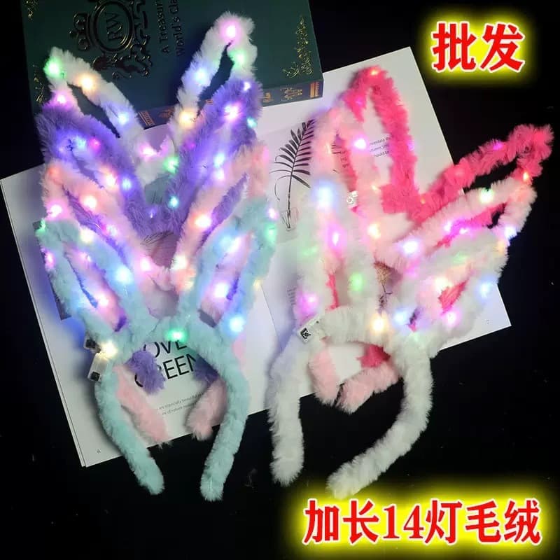 Light-up Bunny Ears Headband, Mickey Headpiece, Cat Ears with QR Code Activity, Furry Flash Glow-in-the-Dark Halloween