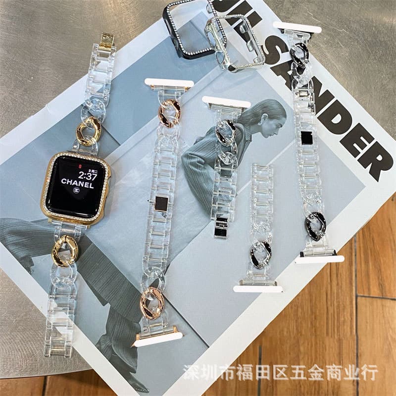 Suitable for Apple watch strap Apple 8 watch acrylic small fragrant denim chain iwatch7 watch strap in stock