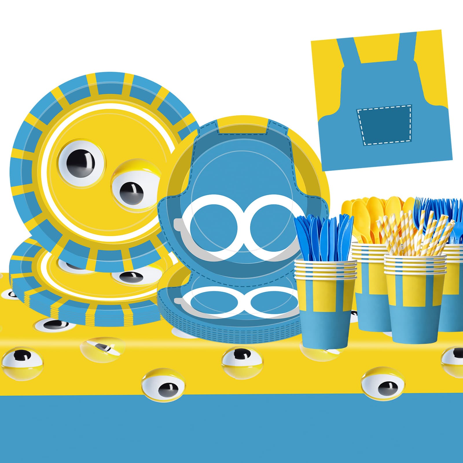 Minion and the Big Monster Party Paper Plate Yellow and Blue Cartoon Children's Holiday Disposable Tableware Minion Tablecloth