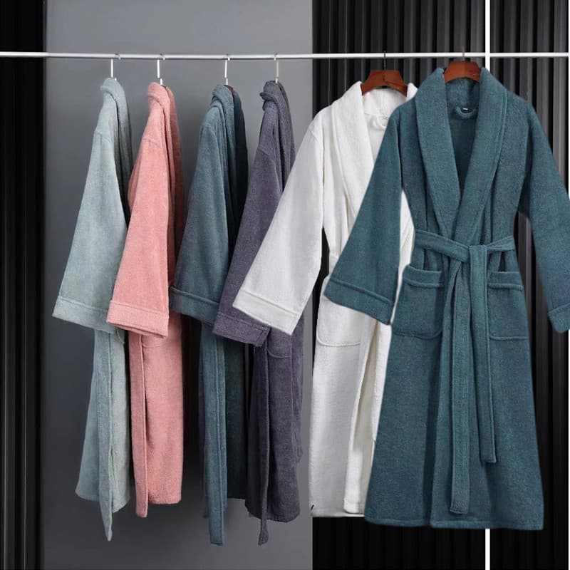 Women's Long Bathrobe, Five-Star Couple Hotel Towel Bathrobe, B&B Cotton Men's Nightgown, Autumn and Winter Long Thickened Water-Absorbent