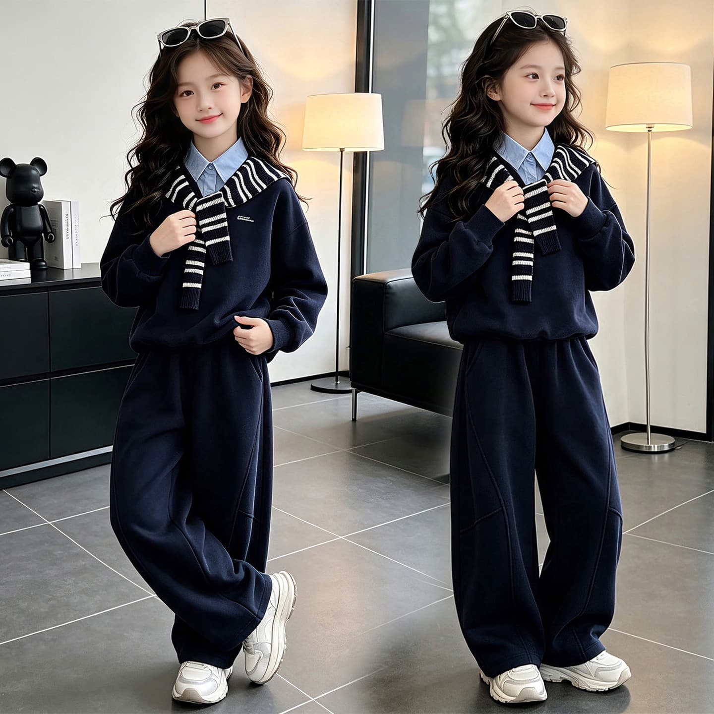 Korean Chic Full Set Women 2026 Autumn Stylish 3-Piece Cardigan Top Wide-Leg Pants Casual 2-Piece Set