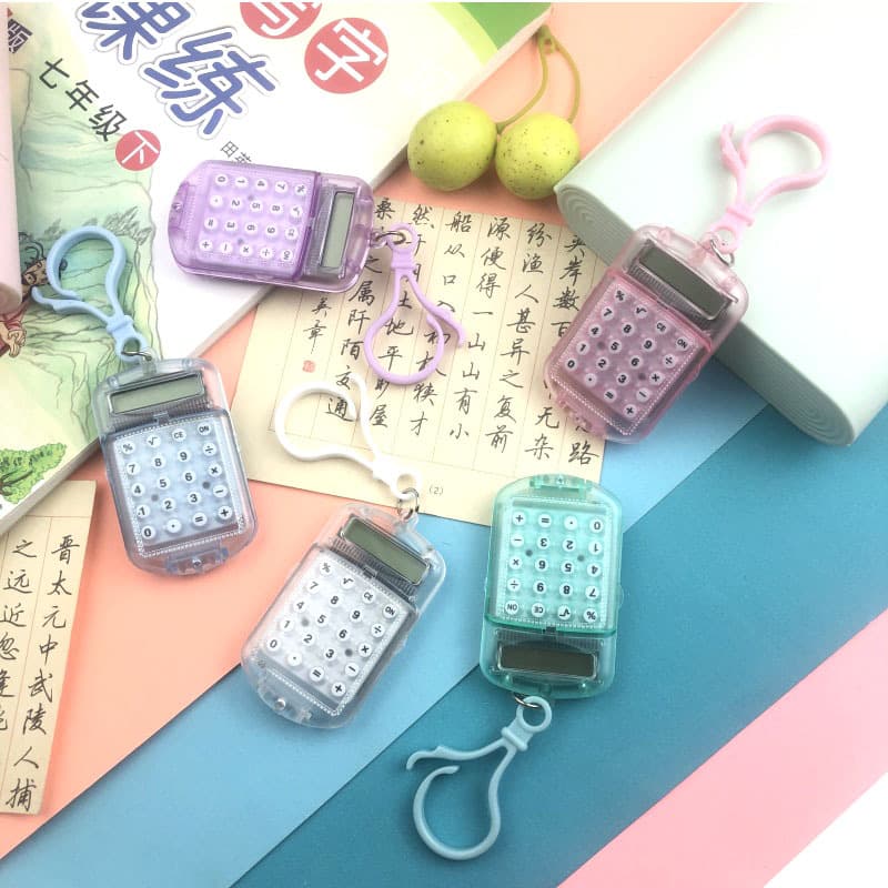 Mini Calculator with Transparent Flip Cover Keychain: Silent, High Aesthetics, Compact, Portable, Minimalist Student Exam Computer
