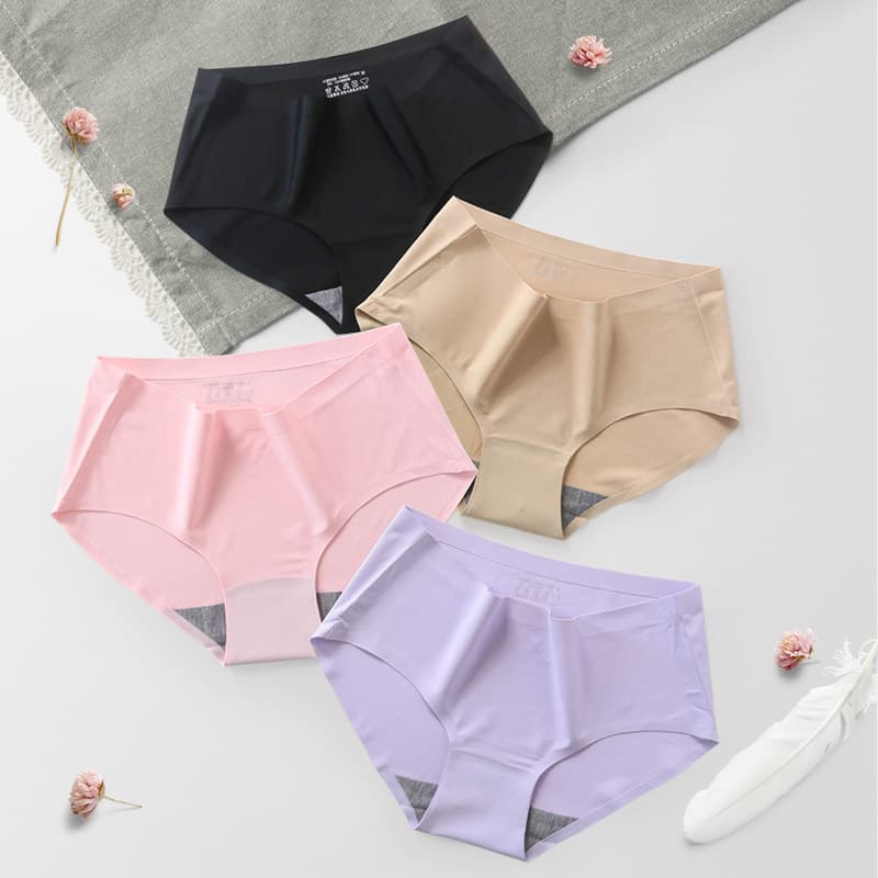 Women's seamless ice silk nylon panties, one-piece design, breathable, mid-waisted, sexy briefs.