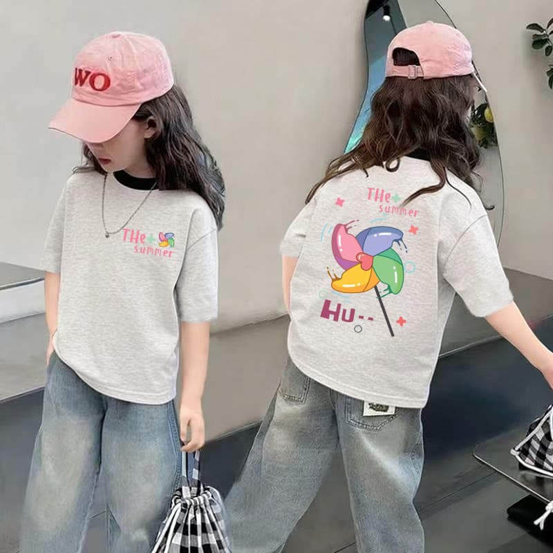 Children's Cotton T-Shirt for Girls, Summer Short Sleeve, Casual Top for Toddlers and Kids, Fashionable Thin Style