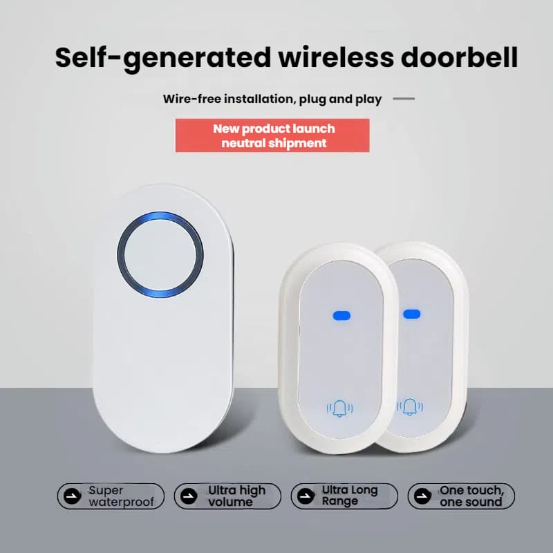 Self-Powered Doorbell No Battery/Wiring, Wireless Doorbell