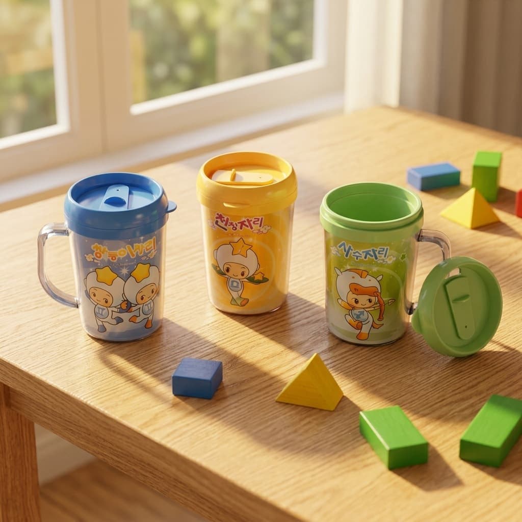 Cartoon plastic double-layer mug with lid PP children's plastic water cup direct drinking cup plastic cup 450/500ml