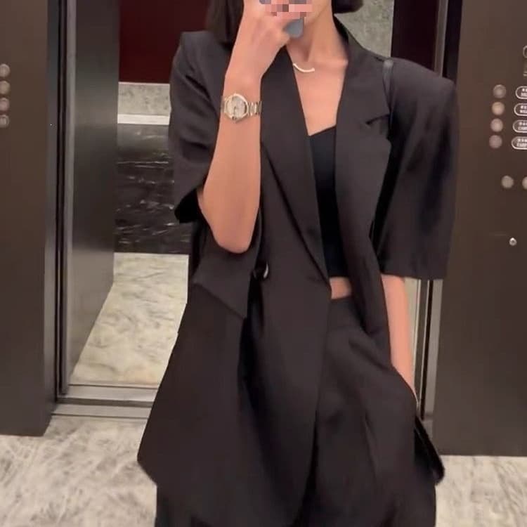 New Summer Short-Sleeved Suit for Women, New Korean Style Casual Light Luxury Thin Suit with Wide-Leg Pants