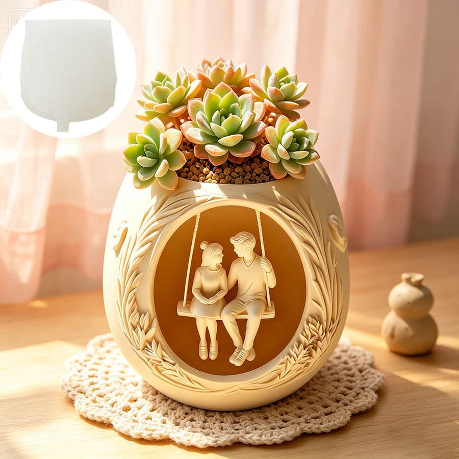 BD Couple Swing / Romantic Couple / Swing Relief Flower Pot Silicone Mold Cement Mold
