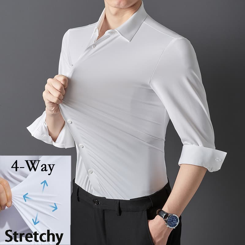 [Seamless High Stretch] Cross-border Men's Non-Iron Long-Sleeve Business Casual Solid Color Stretch Shirt