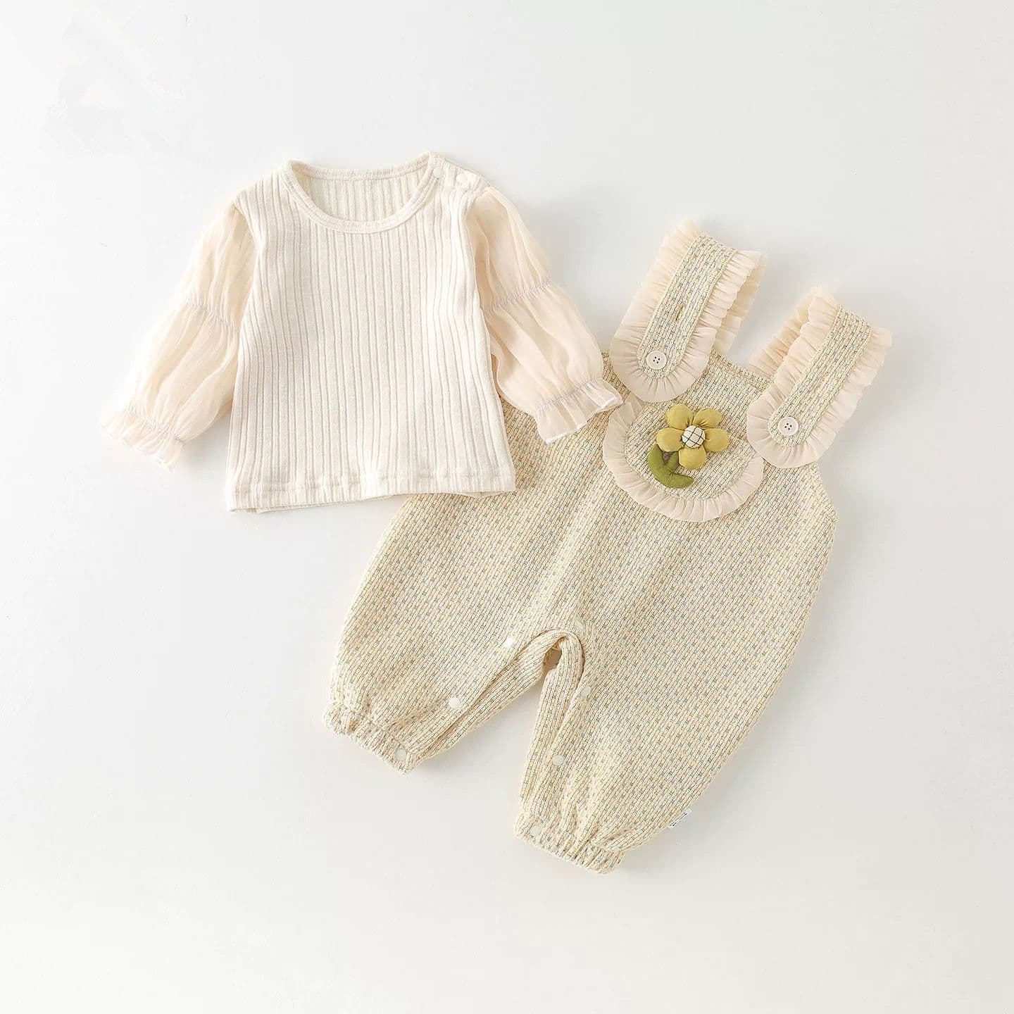 Baby Autumn Overalls Set, Spring and Autumn Style, Two-Piece Set for Baby Girls, Cute and Stylish Separate Clothing for Newborns