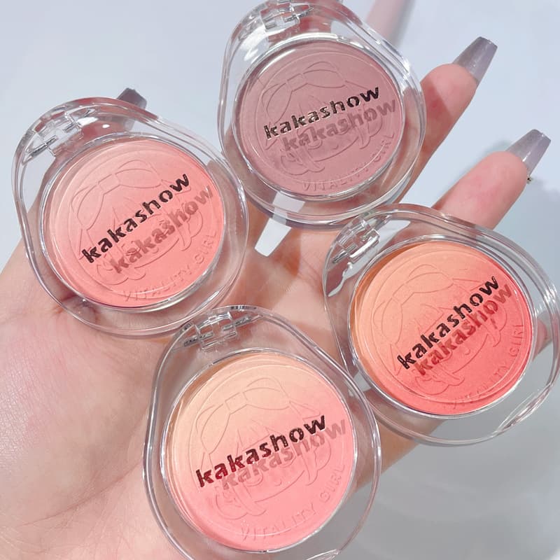Kakashow Youthful Girl Gradient Blush Matte Fine Shimmer Daily Whitening Peach Milk Tea Color Rouge for Students