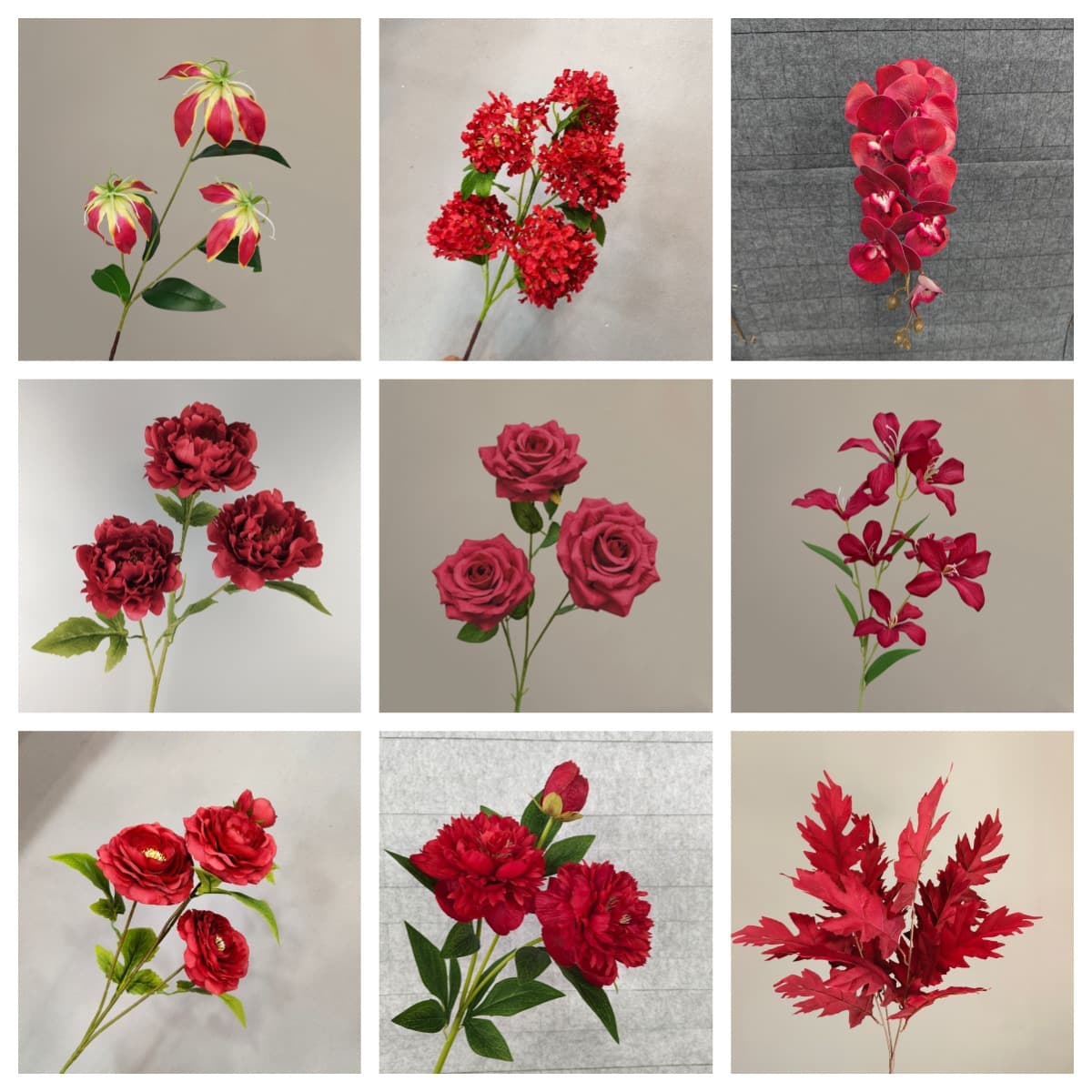 Red Artificial Flowers for Weddings Roses Phalaenopsis Lilies Baby's Breath Hydrangea Fake Flowers Red Artificial Flowers Wholesale