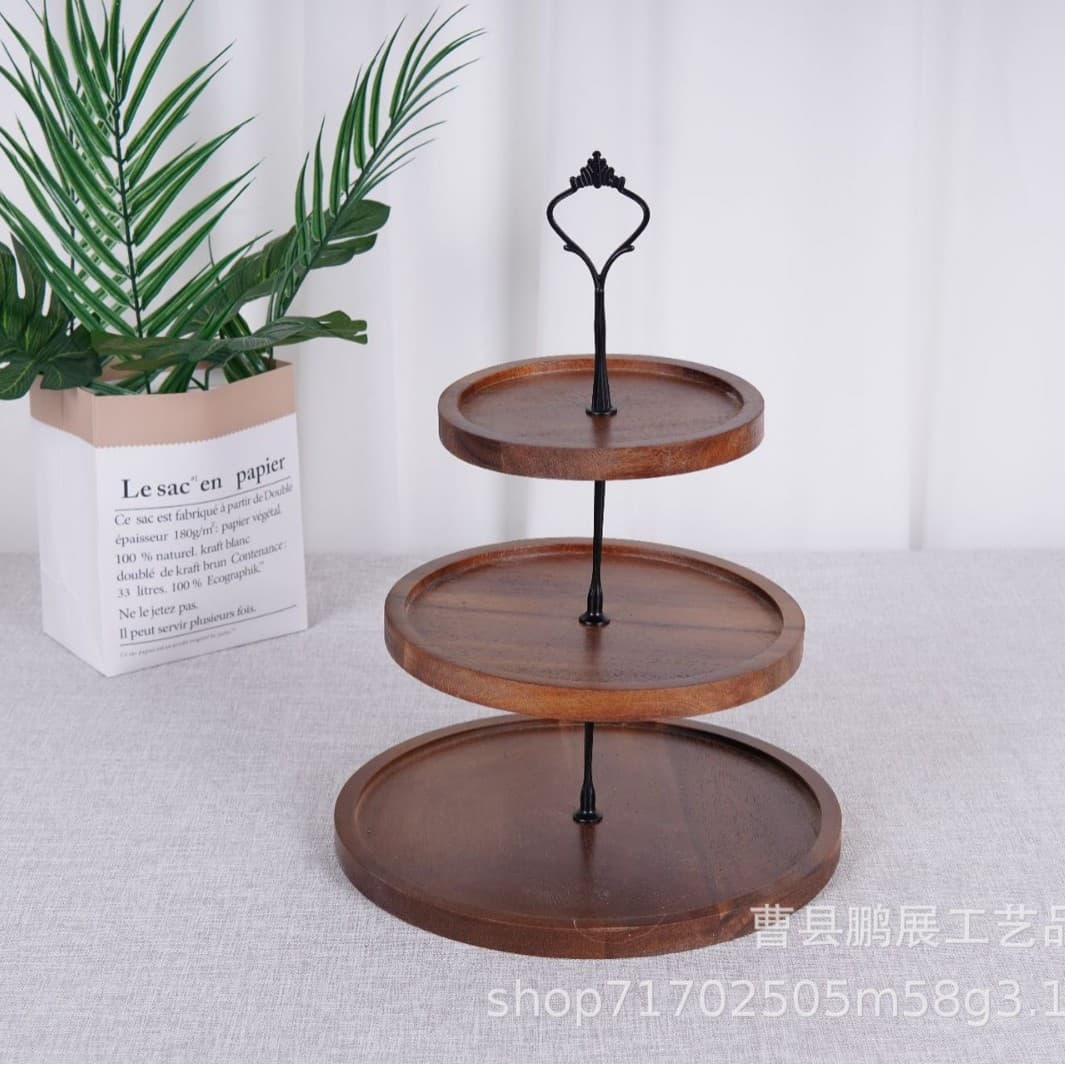 Simple Round Wooden Dessert Stand Snack Afternoon Tea Display Tray Fruit Plate Cake Stand Solid Wood Tray