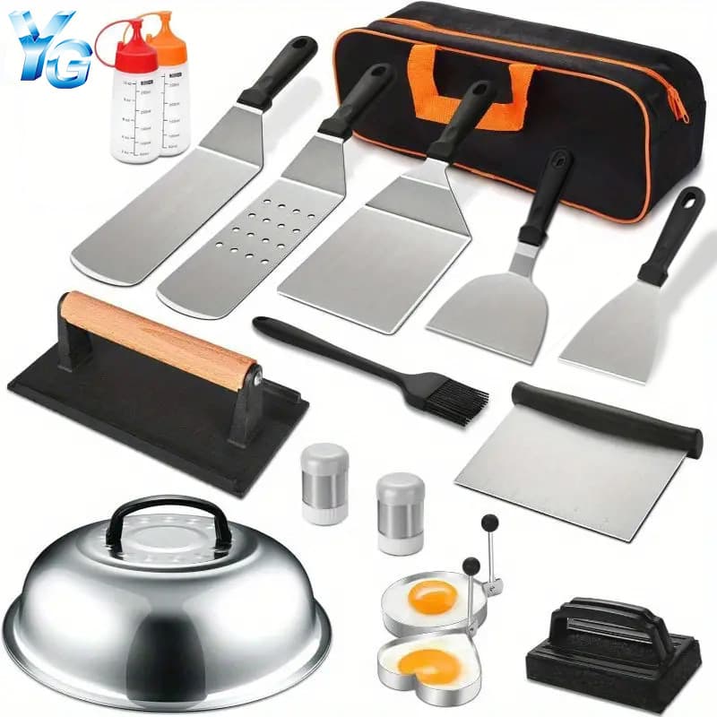 Cross-border Hot-selling Stainless Steel BBQ Tool Set, Cooking Spatula Combination, Outdoor Camping BBQ Grill Set