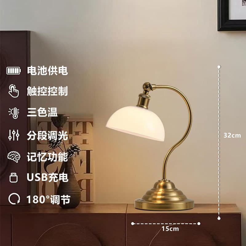American Retro Bedside Lamp for Bedroom, Luxury Premium Feel, 180-Degree Adjustable, Rechargeable Touch LED Desk Lamp
