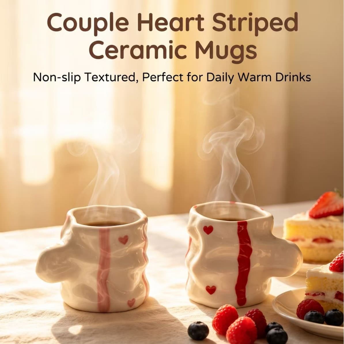 Hand-painted Ceramic Mug Ins Style Striped Heart Cup Creative Coffee Cup Nordic Simple Home Water Cup