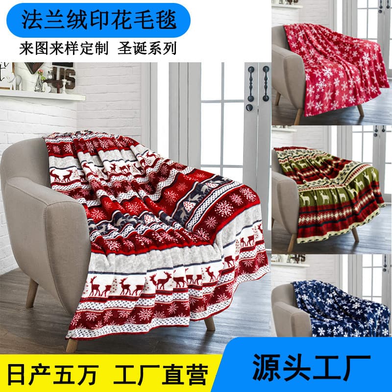 Cross-border Exclusive Christmas Blanket Holiday Reindeer Snowflake Print Flannel Winter Warm Sofa Decorative Throw