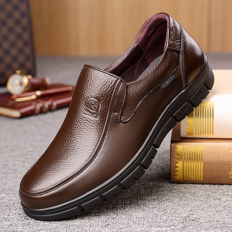 Laorentou Layered Cowhide New Men's Leather Shoes Business Genuine Leather Soft Sole Middle-aged and Elderly Father Shoes Drop Shipping