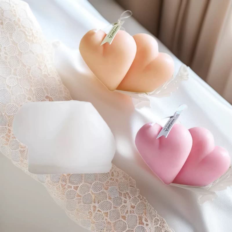 Double Heart Scented Candle Silicone Mold - DIY Double Plaster Cake Baking Decoration Mold Valentine's Day Cake Mold