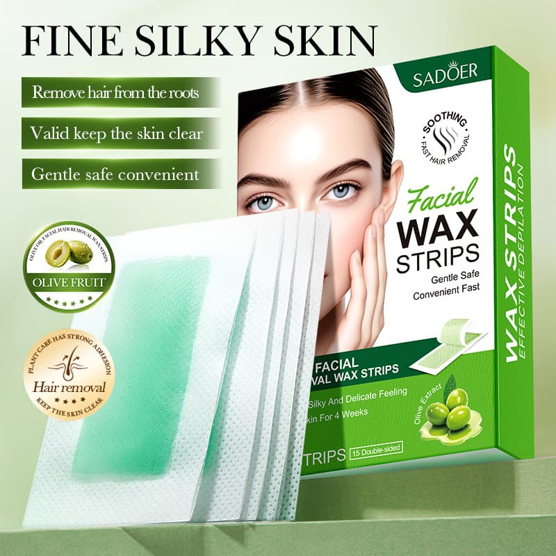 Cross-border Stock Hair Removal Wax Strips SADOER Olive Oil Gentle Facial Hair Removal Wax Strips for Women, Direct Sales from Foreign Trade Factory
