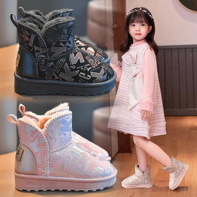 Girls Snow Boots 2022 Winter New Thickened Fleece-Lined Children Boots Soft Sole Boys Short Boots