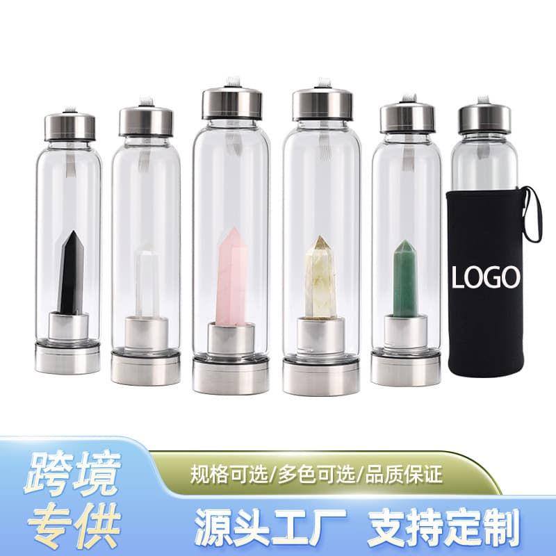 Cross-border crystal cup, natural crystal gem column cup, hexagonal crystal energy water cup, high borosilicate glass cup